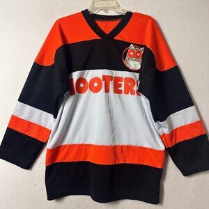 Hooters Hockey Jersey men sz M orange black spellout owl logo novelty gag gift